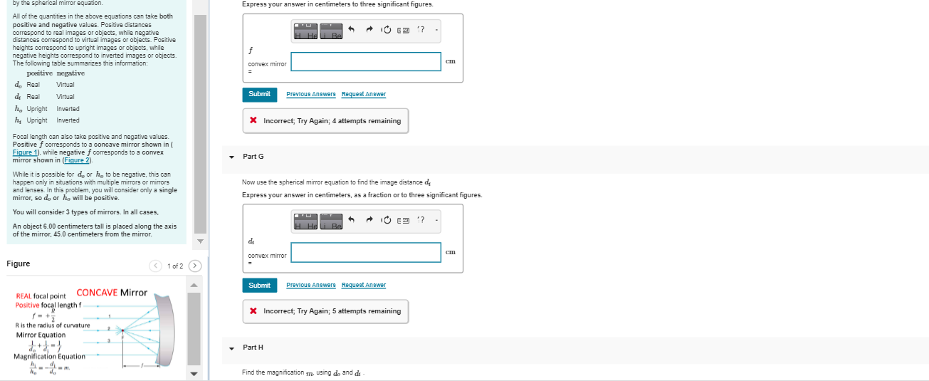 by the spherical mirror equation. Express your answer in centimeters to