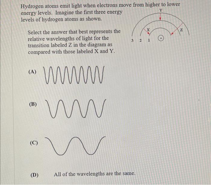  Hydrogen atoms emit light when electrons move from higher to lower