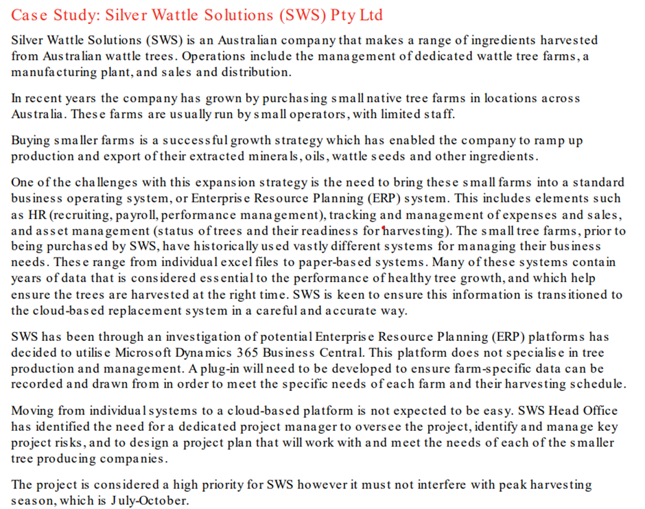  Case Study: Silver Wattle Solutions (SWS) Pty Ltd Silver Wattle Solutions