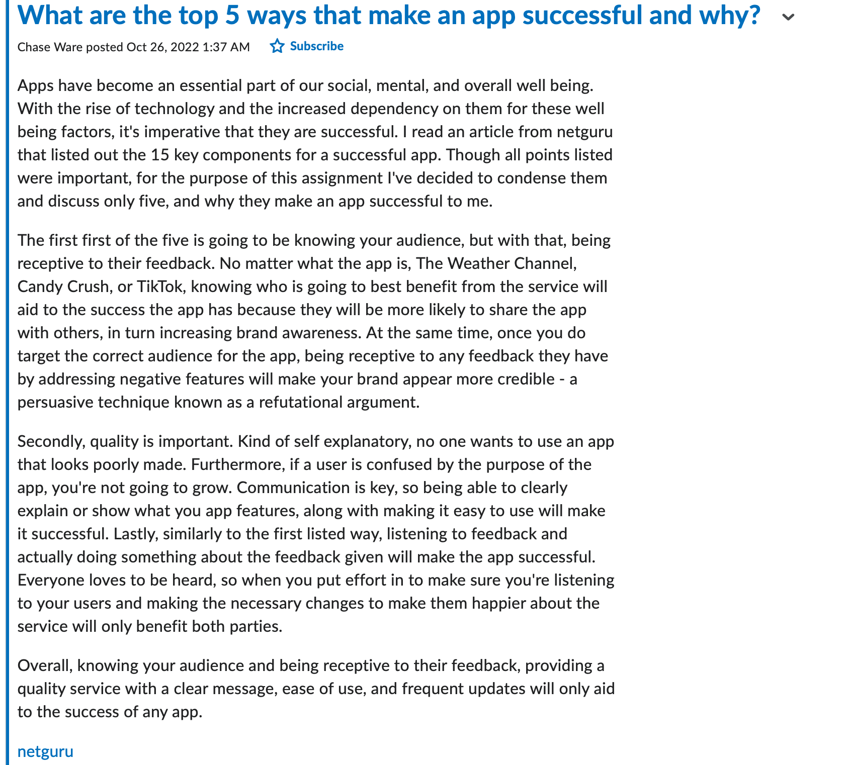 Response to the comment below What are the top 5 ways that