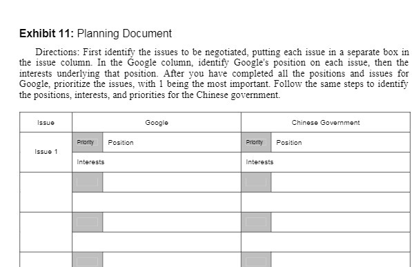 Exhibit 11: Planning Document Directions: First identify the issues to be