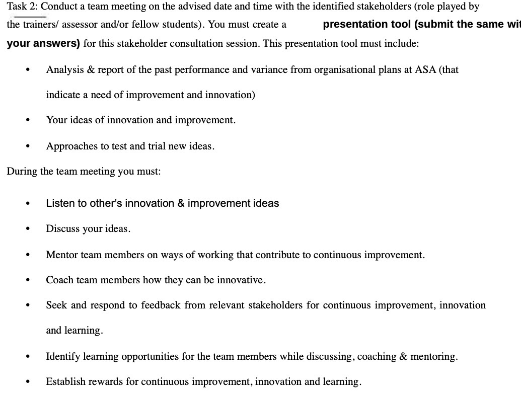 Task 2: Conduct a team meeting on the advised date and
