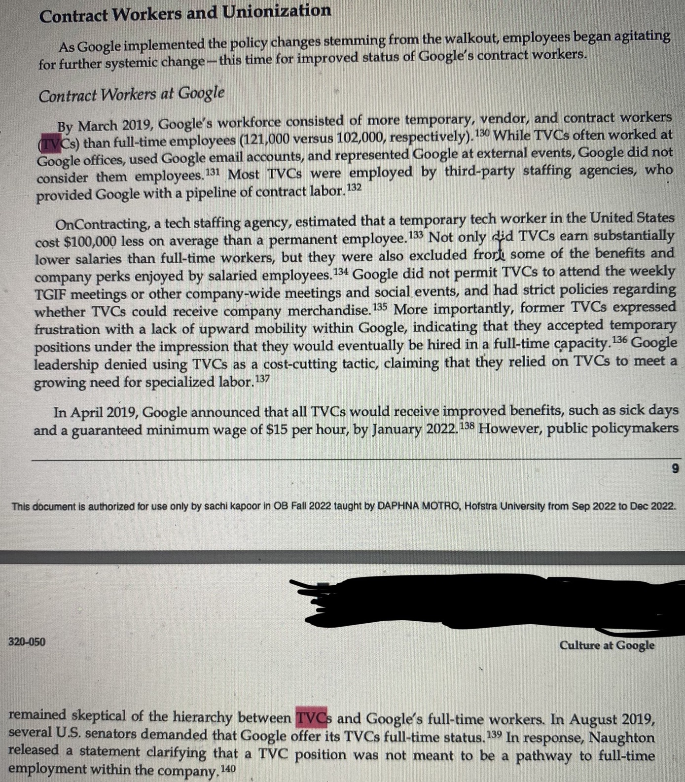 Please provide a brief detailed summary Contract Workers and Unionization As Google