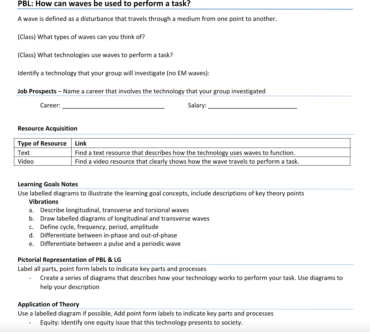 This is a Physics question on the unit Sound PBL: How can