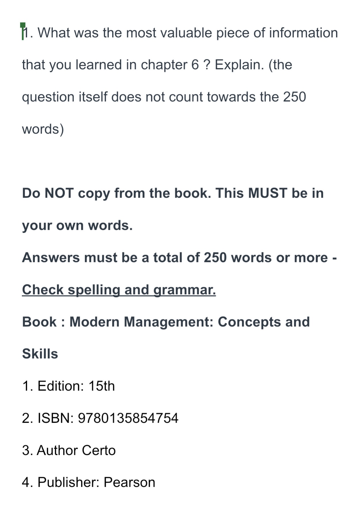 Can you read and answer this one assignment from the book that