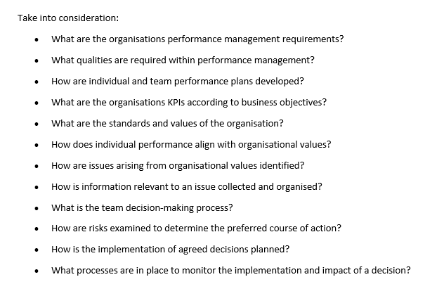 Explain via a report the values and standards required by an organisation