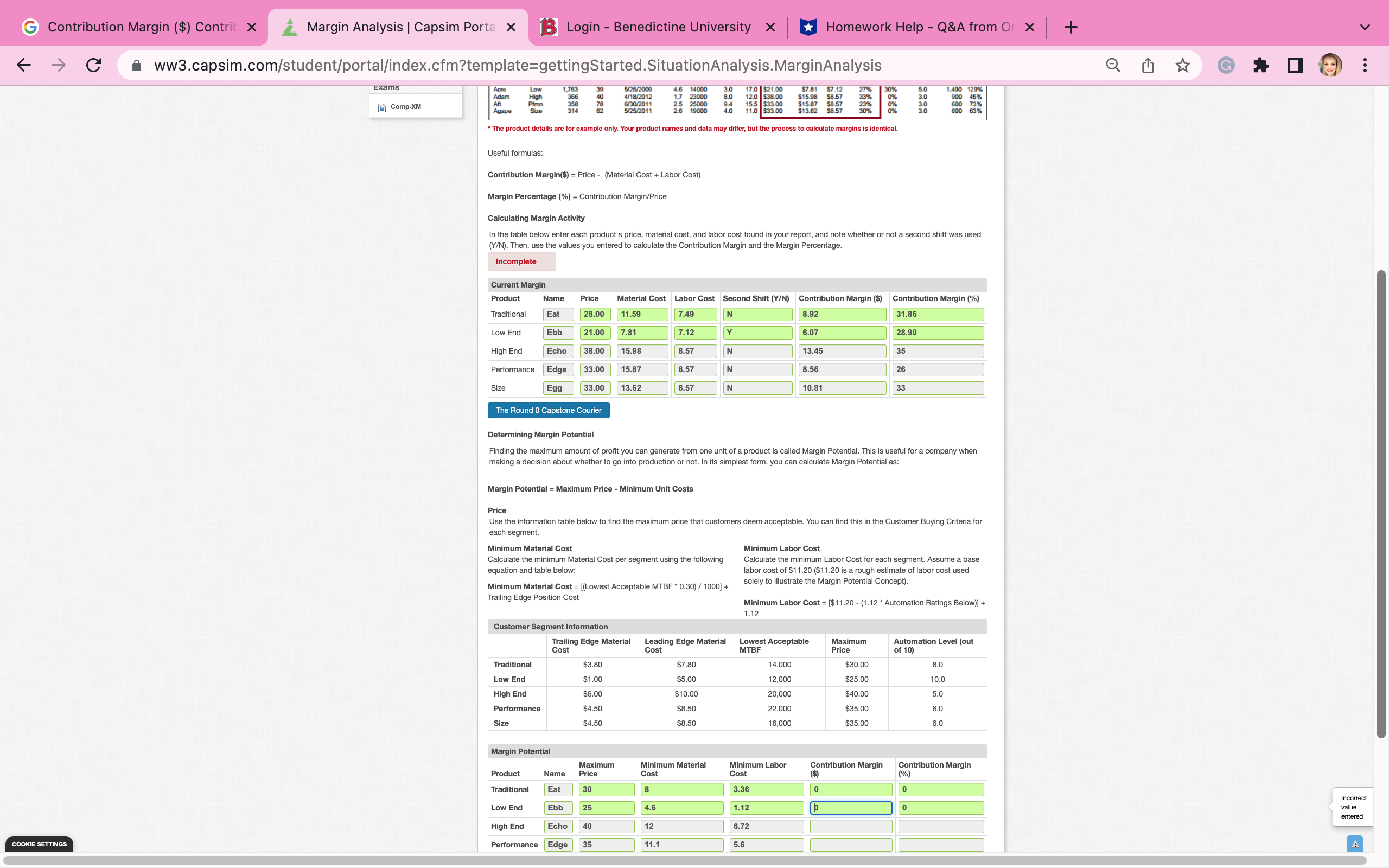  G Contribution Margin ($) Contrit X Margin Analysis | Capsim Porta