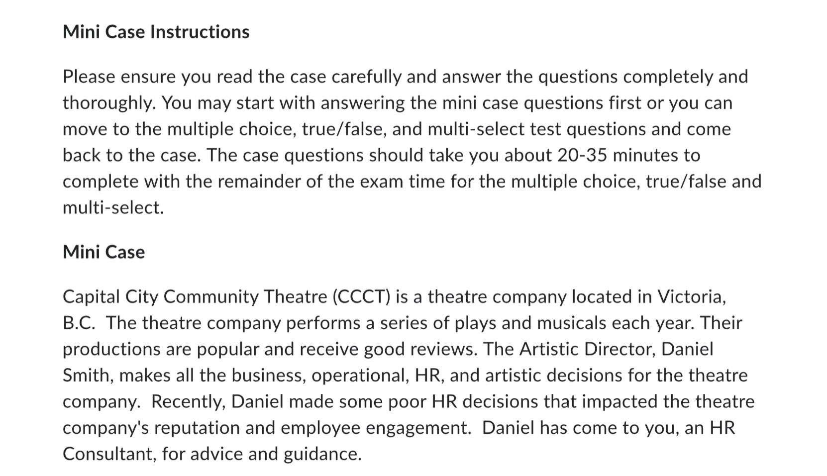  Mini Case Instructions Please ensure you read the case carefully and
