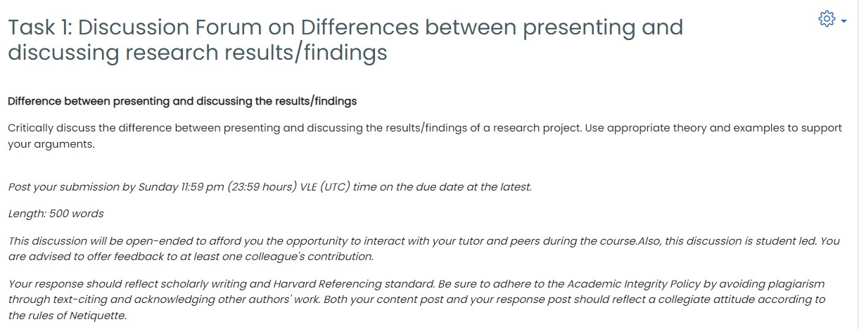  Task 1: Discussion Forum on Differences between presenting and discussing research
