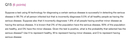 Q15 (6 points) Suppose a test using Al technology for diagnosing