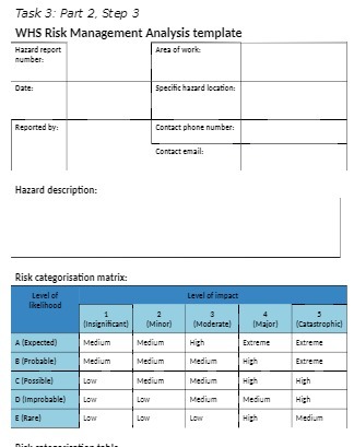  Task 3: Part 2, Step 3 WHS Risk Management Analysis template