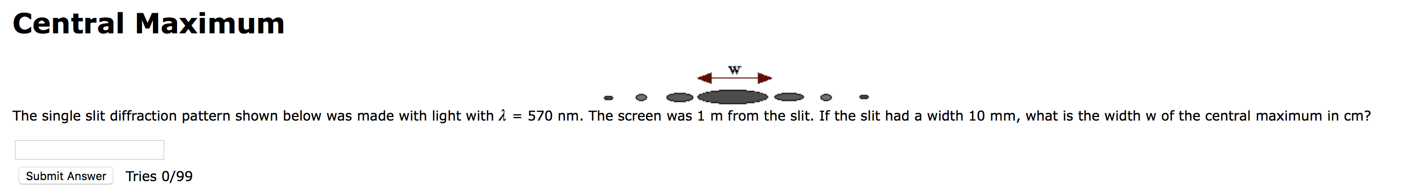  Central Maximum 4% The single slit diffraction pattern shown below was