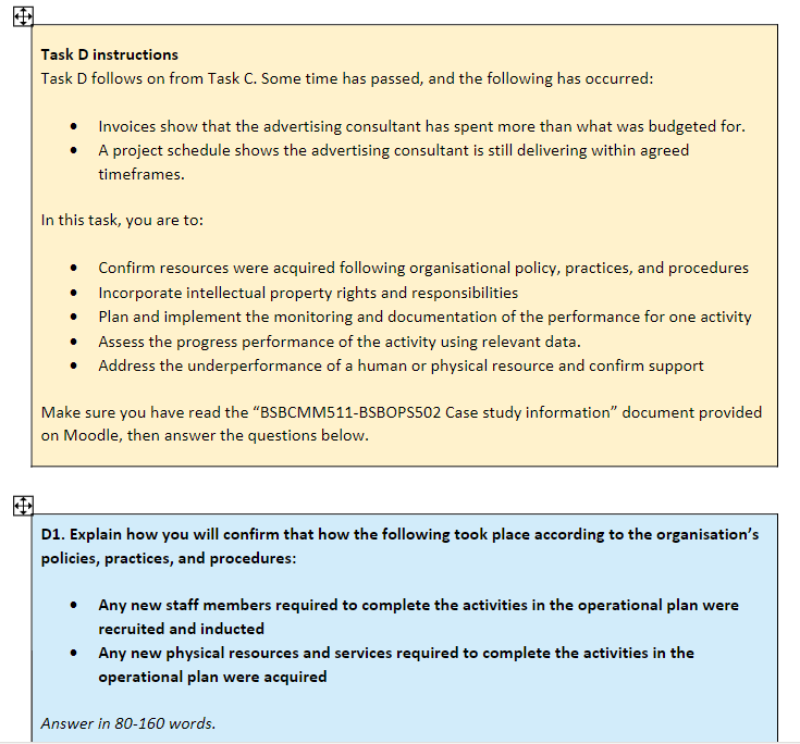  Task D instructions Task D follows on from Task (I. Some