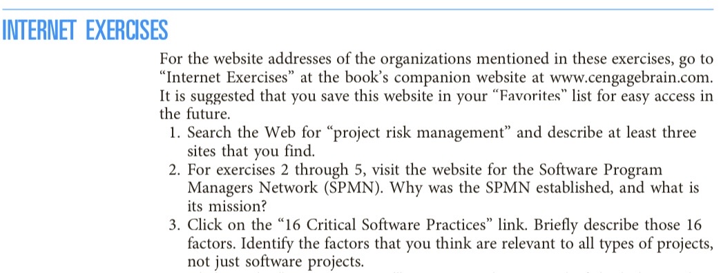 Please complete Chapter 8 INTERNET EXERCISE # 1 on page 299Only do