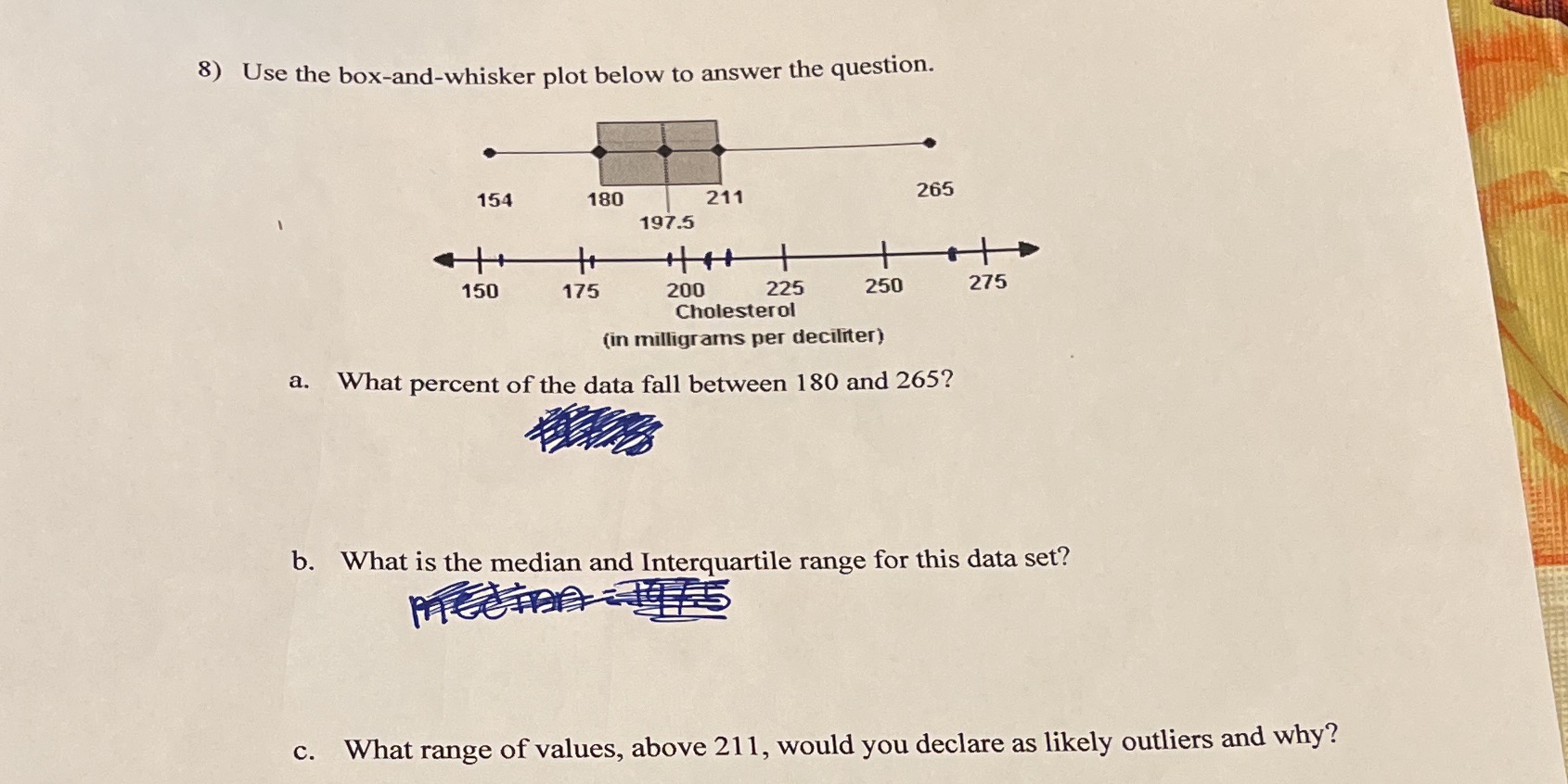 8) Use the box-and-whisker plot below to answer the question. 154
