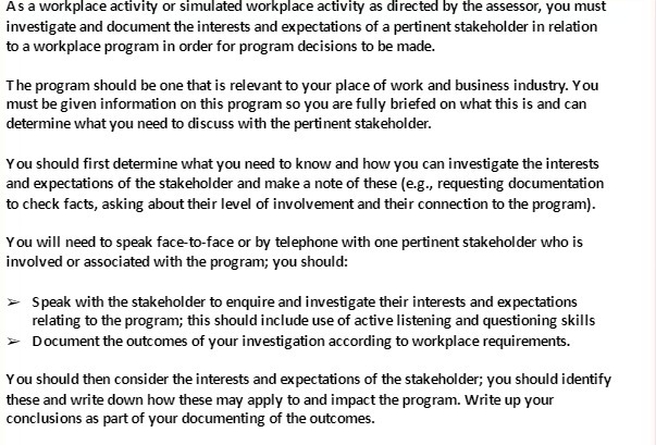  As a workplace activity or simulated workplace activity as directed by