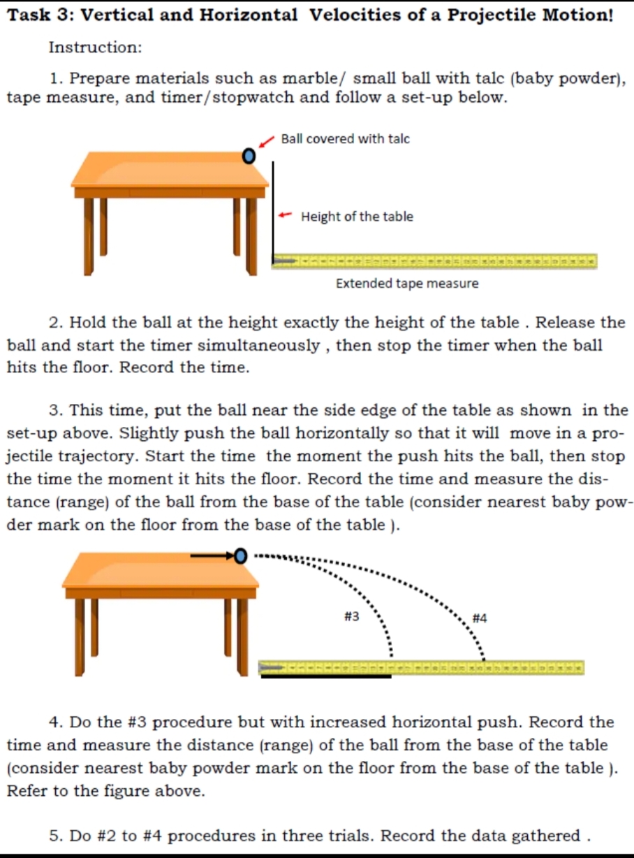 Task 3. Task 3: Vertical and Horizontal Velocities of a Projectile Motion!