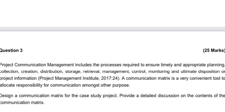  Question 3 (25 Marks Project Communication Management includes the processes required