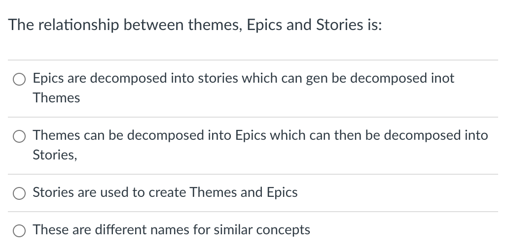 Answer them please , thank you ! The relationship between themes, Epics