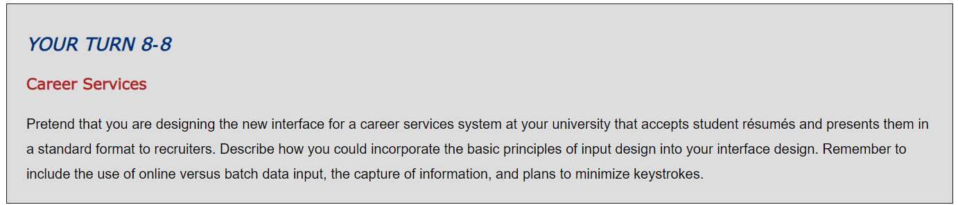 For this assignment, refer to the Chapter 8 "Your Turn 8-8 Career
