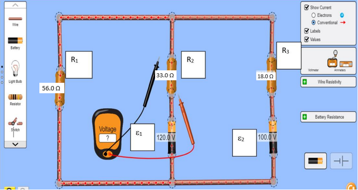  Show Current ) Electrons Commentional Wire Values R3 R1 R2 33.0