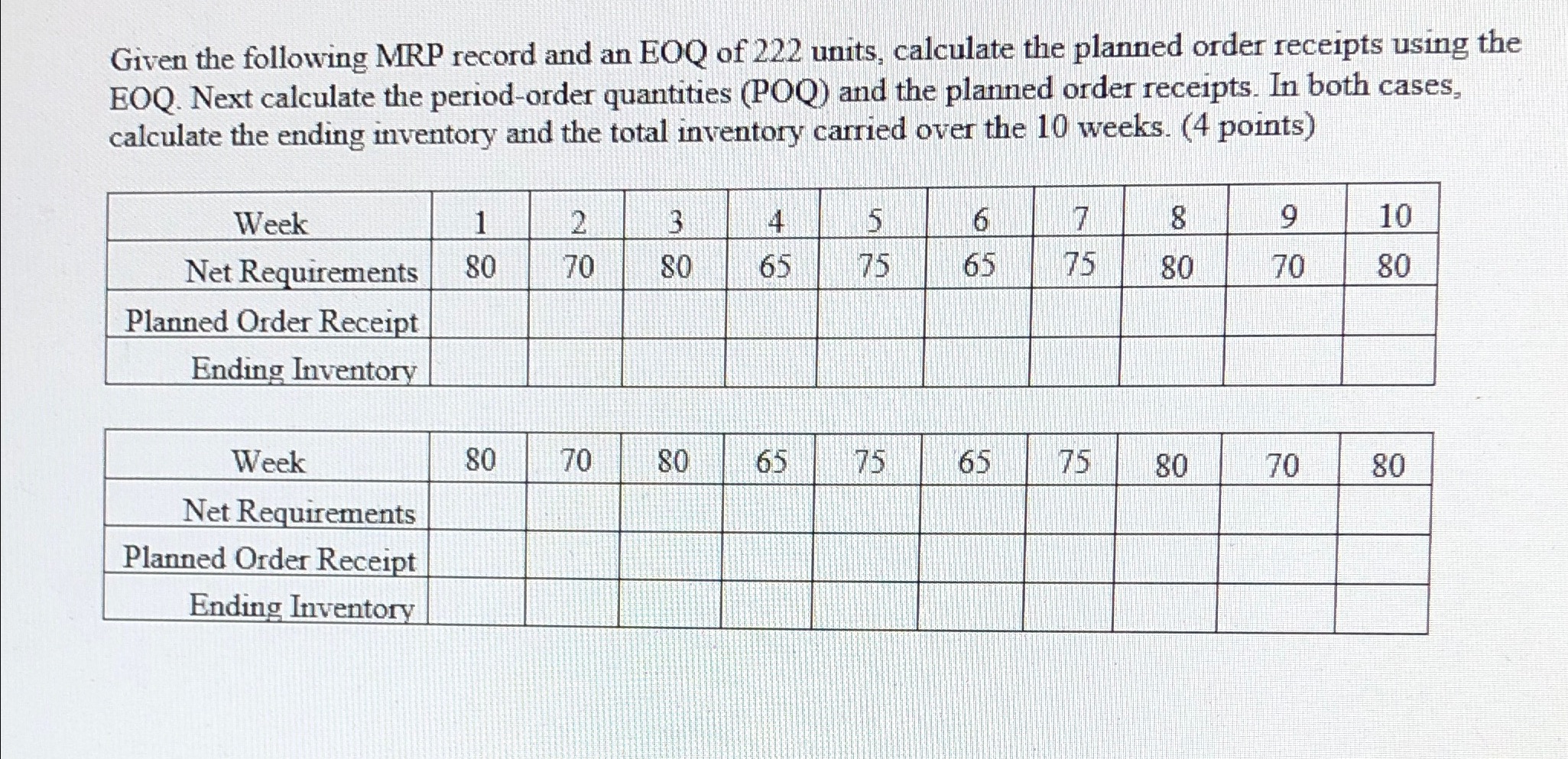 Please I need the correct answers for both tables Given the following
