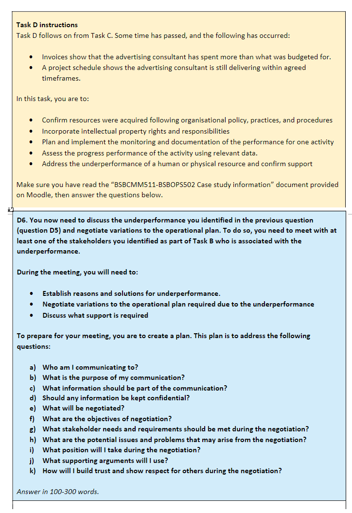  Task D instructions Task D follows on from Task C. Some