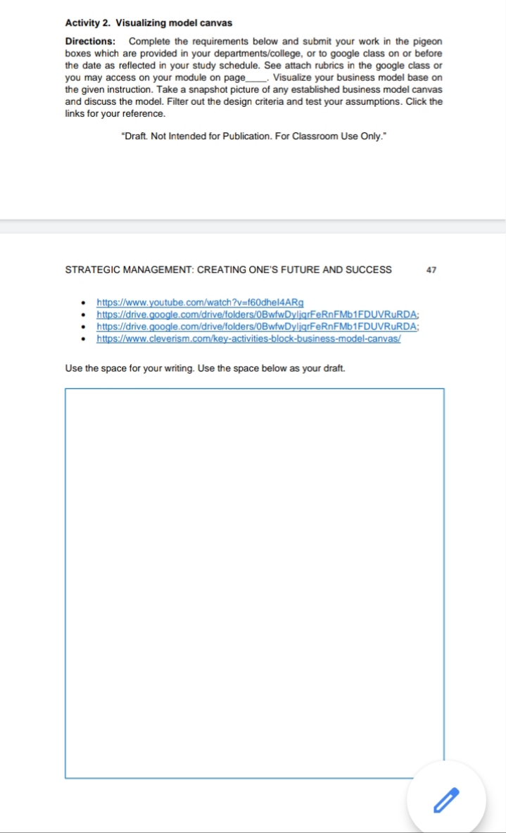 Activity 2. Visualizing model canvas Directions: Complete the requirements below and
