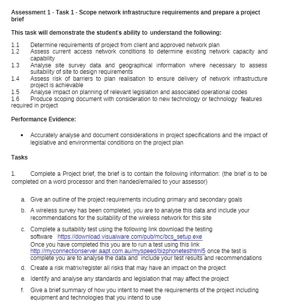 Assessment 1 - Task 1 - Scope network infrastructure requirements and