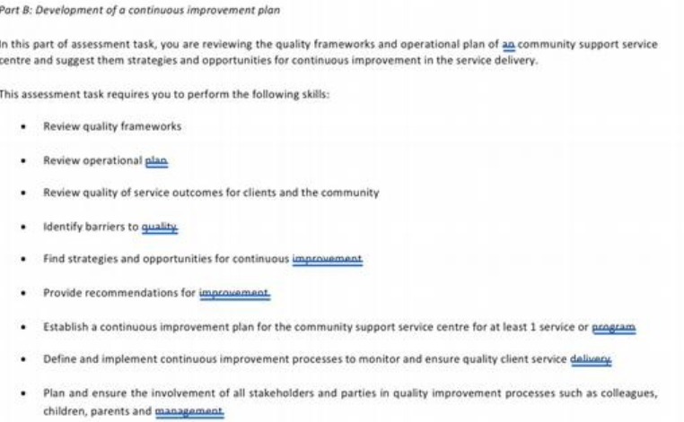  Part B: Development of a continuous improvement plan In this part