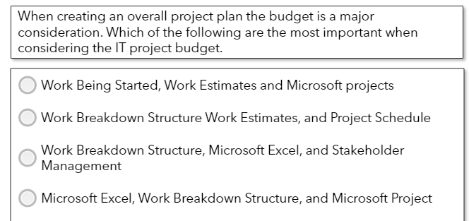 When creating an overall project plan, the budget is a major consideration.