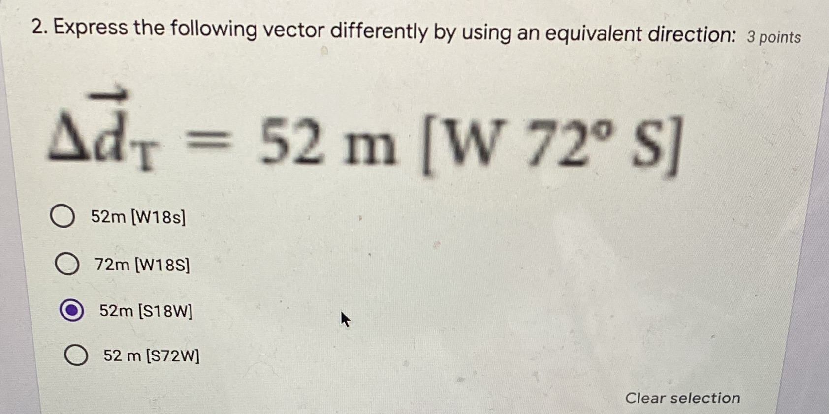 2. Express the following vector differently by using an equivalent direction: