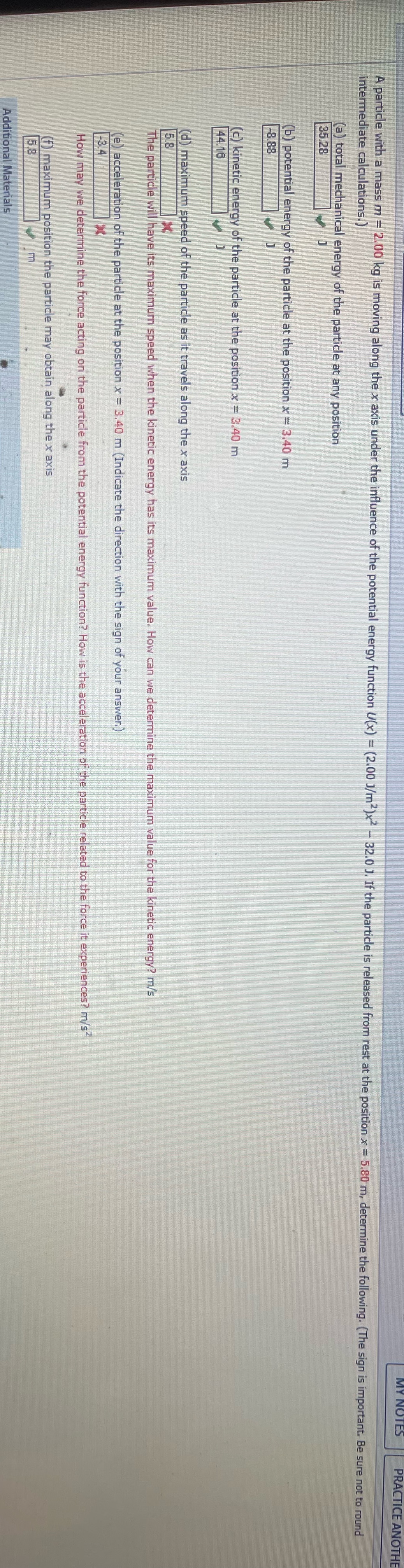  intermediate calculations.) A particle with a mass m = 2.00 kg