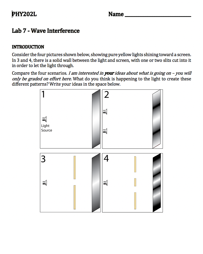  PHY202L Name Lab 7 - Wave Interference INTRODUCTION Consider the four