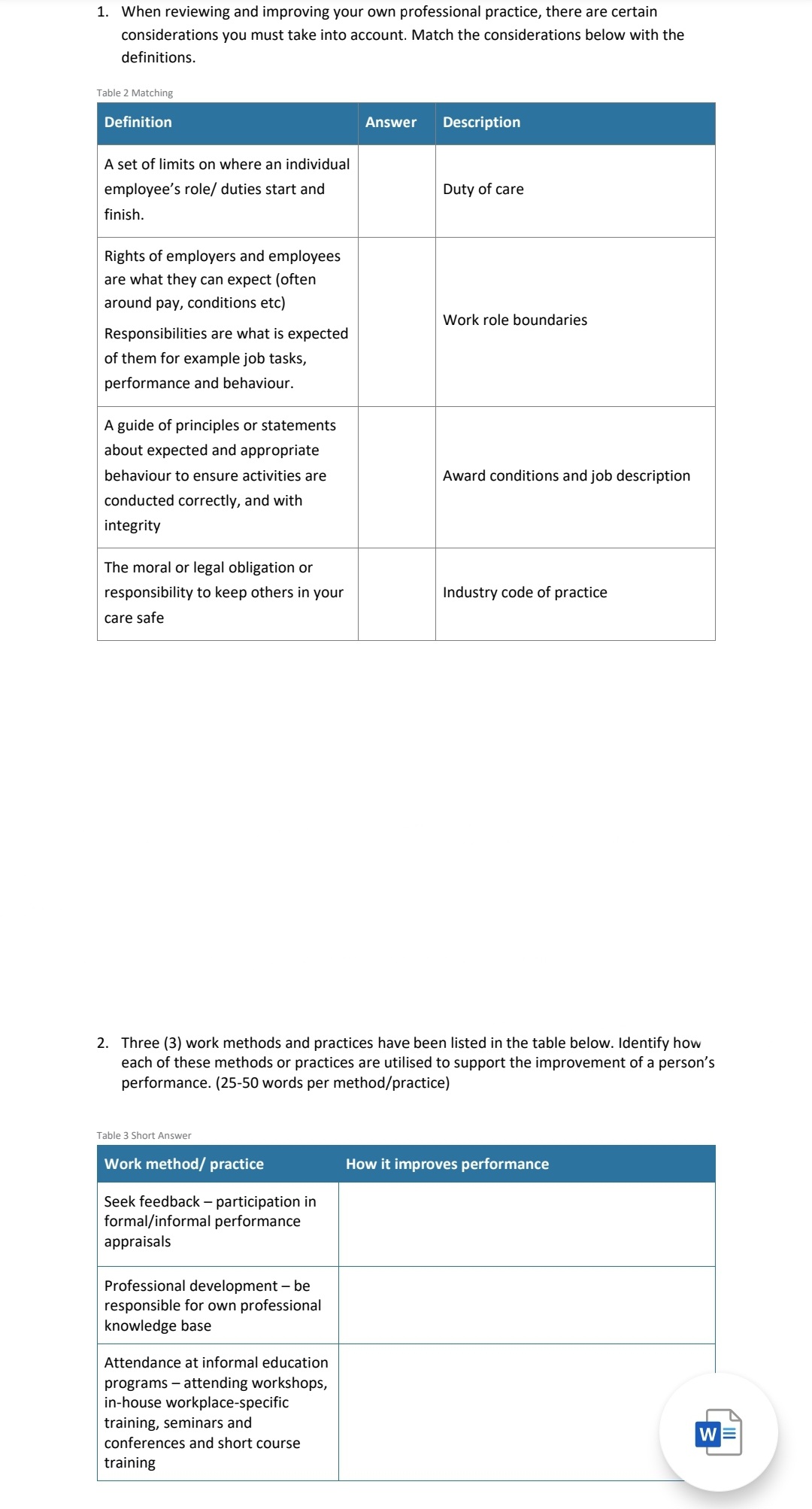 1. When reviewing and improving your own professional practice, there are