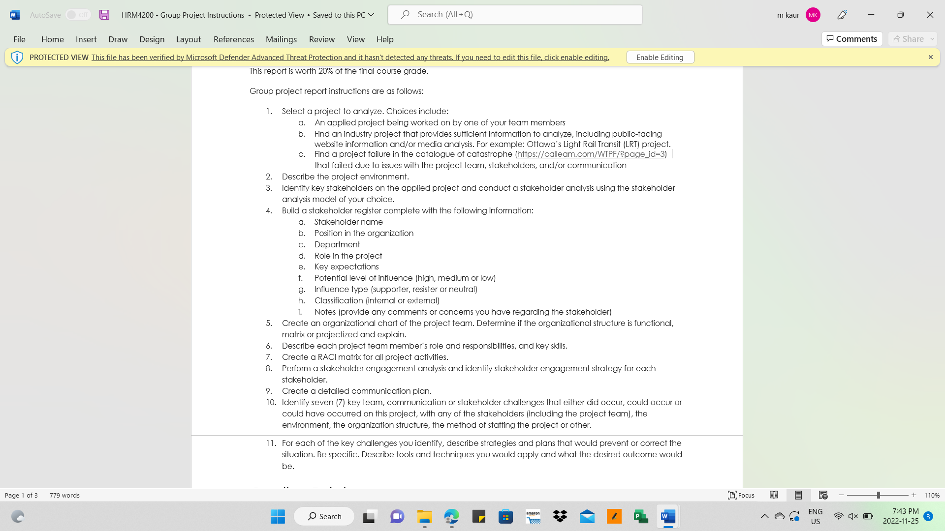 H HRM4200 , Group Project Instructions , Protected View - Saved