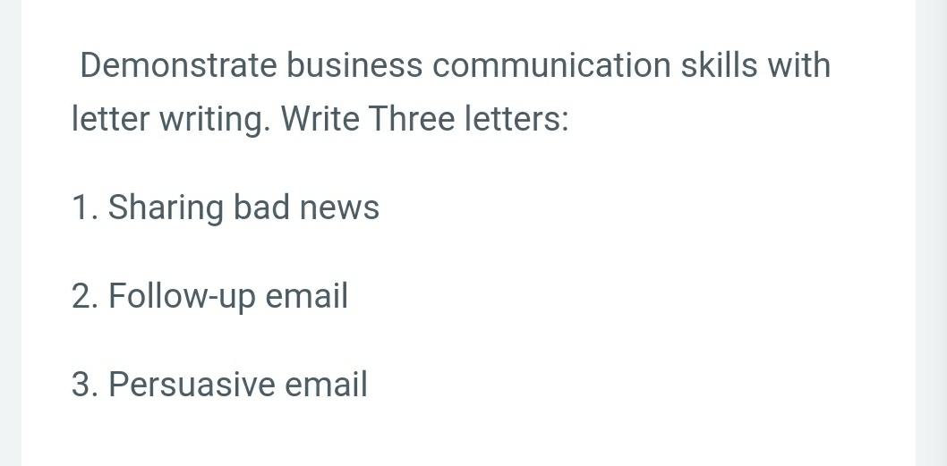 this is the assignment in which I have to write 3 letters