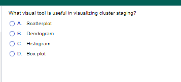What visual tool is useful in visualizing cluster staging? O A.