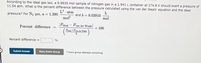 question. A 9.649 mol sample of nitrogen gas is maintained in a