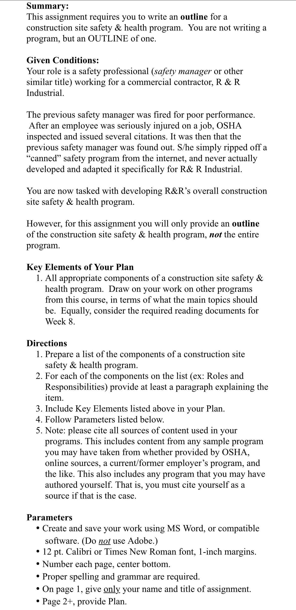  Summary: This assignment requires you to write an outline for a