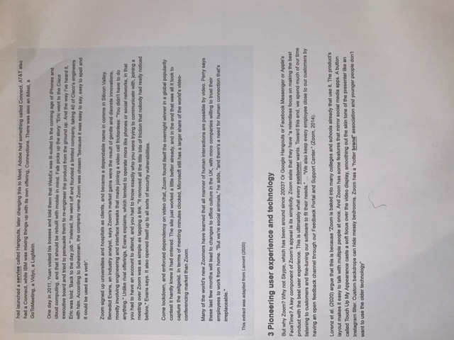 Zoom integrate to facilitate innovation. (20 marks)2.Using appropriate concepts and theories from