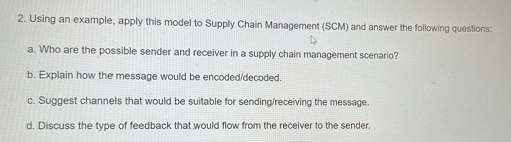  2. Using an example, apply this model to Supply Chain Management