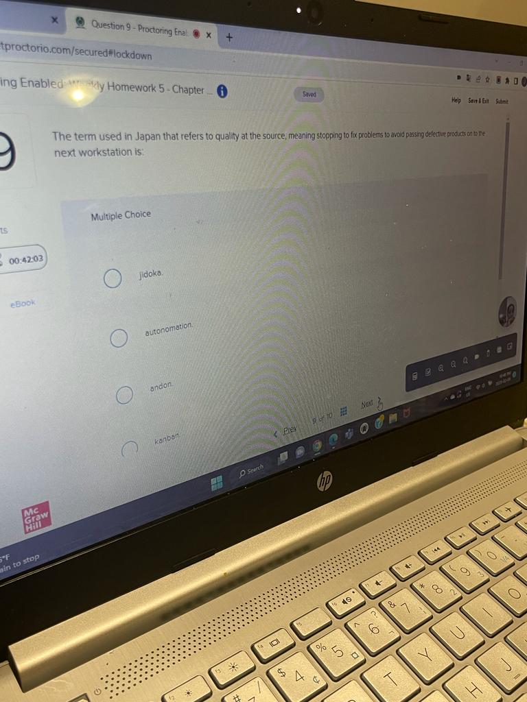  Question 9 - Proctoring Enal x tproctorio.com/secured#lockdown + ing Enabled weekly