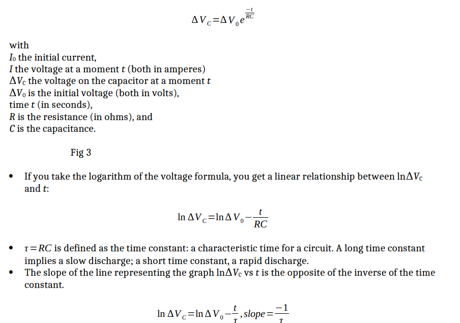 Given the equation AV=AV e RC with Io the initial current, I