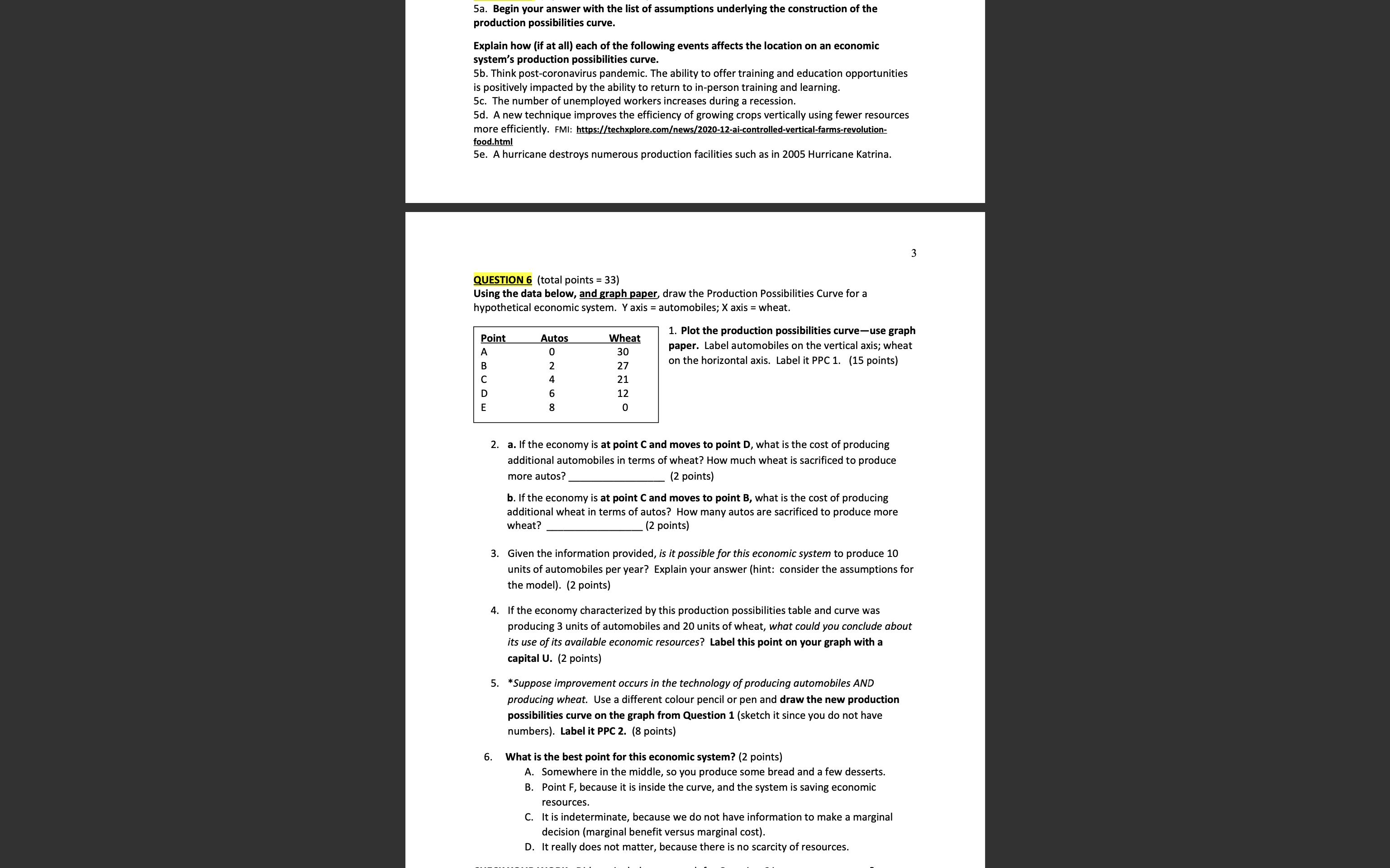 please help 5a. Begin your answer with the list of assumptions underlying