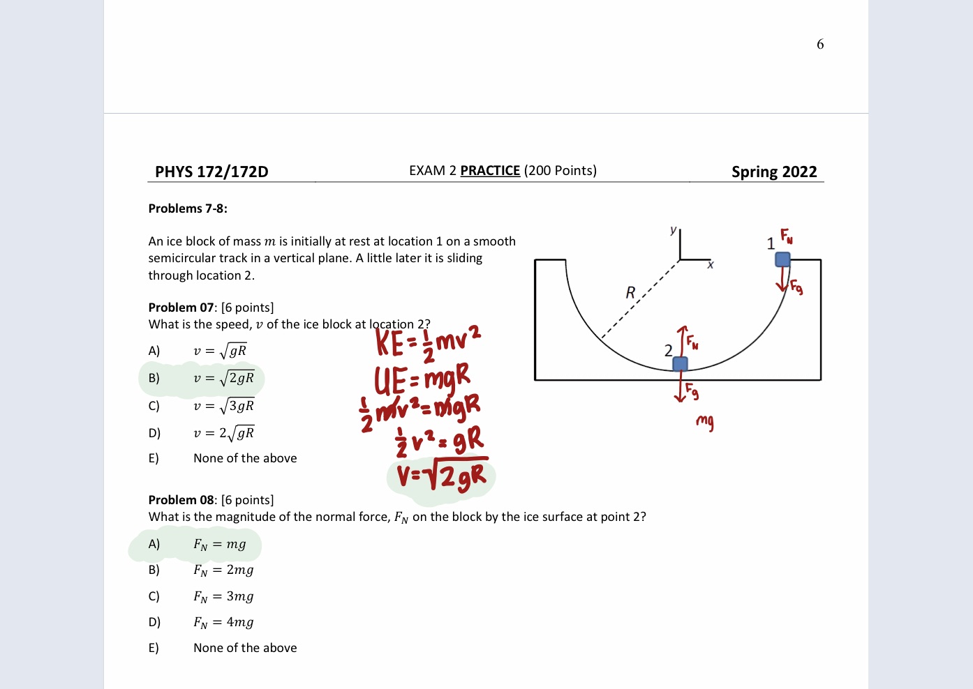 Did I get question 8 right? PHYS 172/1720 EXAM 2 m (200