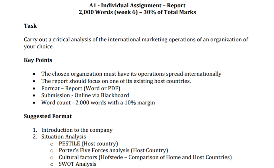  A1 - Individual Assignment Report 2,000 Words [week 6) - 30%