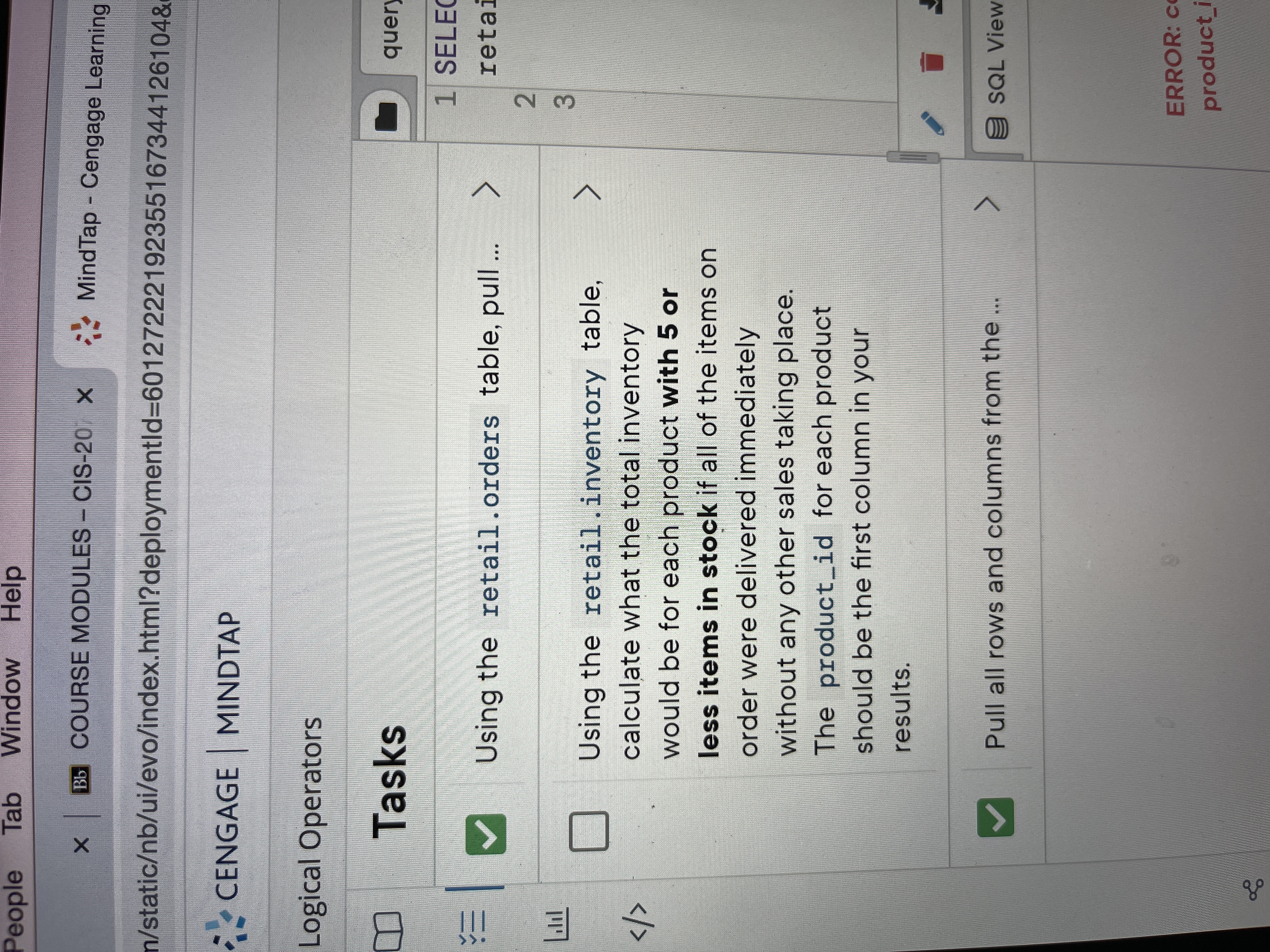  People Tab Window Help X Bb COURSE MODULES - CIS-20 X
