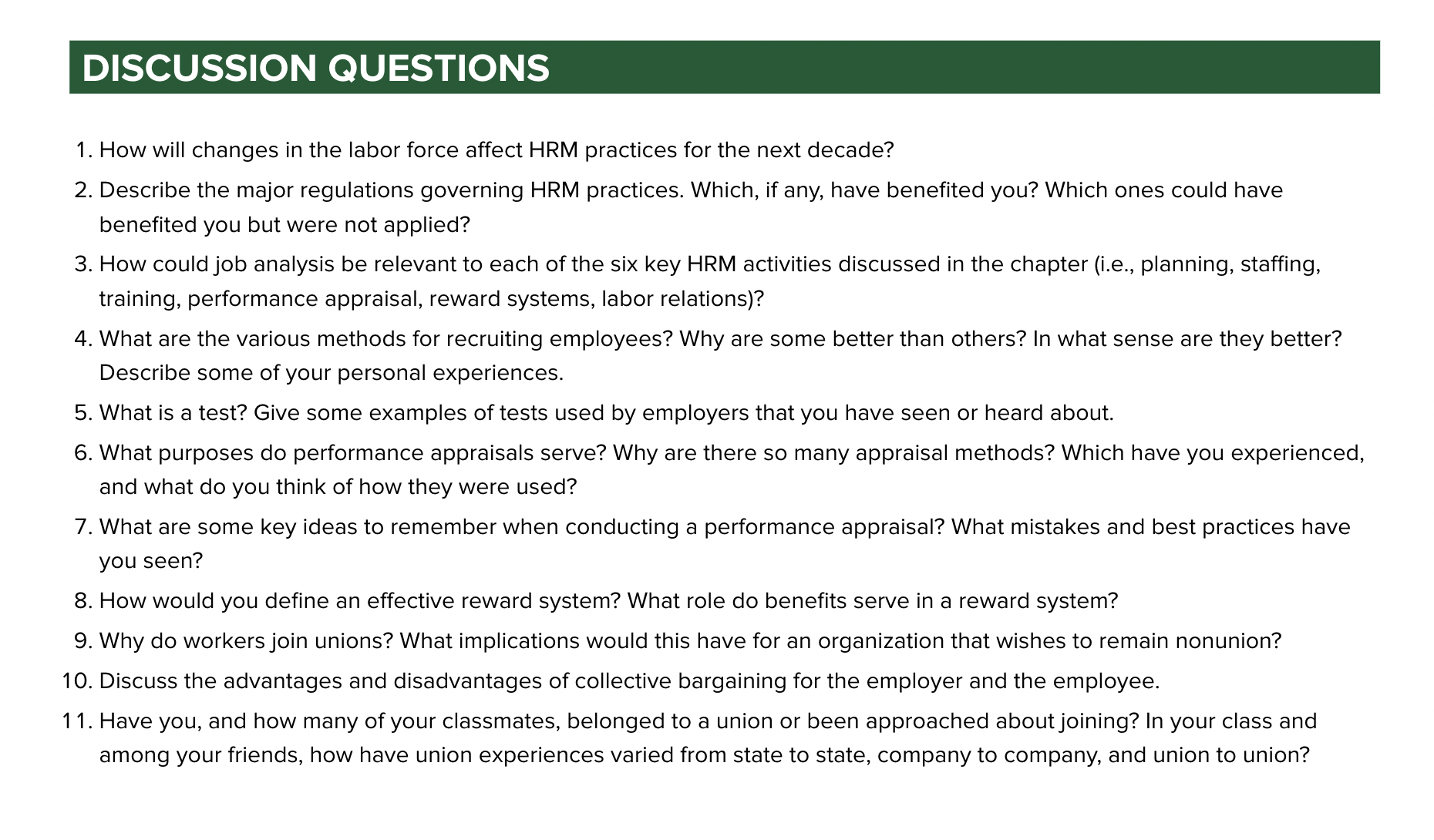 DISCUSSION QUESTIONS . How will changes in the labor force affect