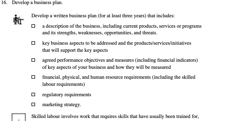 16. Develop a business plan. Develop a written business plan (for